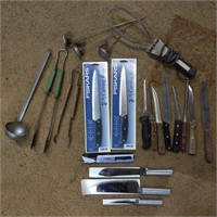 Assortment of Knives, Utensils, & Heating Element
