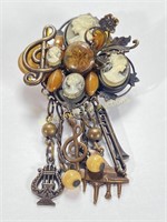 Ornate Cameo & Charm Pin