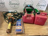 Group lot 2 1 gal. Gas cans, jumper cables & more