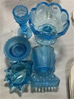 Blue Glass Lot includes match holder, pedestal