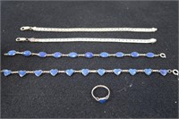 Sterling Silver Lot-7" Bracelets, Ring-Sz 7 1/2