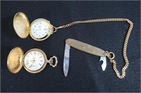 2 Pocket Watches(Radania 17 Jewels, Belair),&Knife