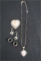 Sterling Silver Lot-19" Necklace, Earrings, & Pin