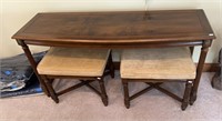 Small Wooden Table with 2 Stools (Table - 52”L x
