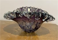 Murano Style Purple Hand Blown Art Glass Bowl