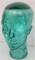 Vintage Teal glass female mannequin head 6"x 11"