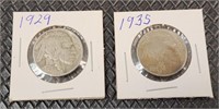 1929 and 1935 buffalo nickels