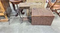 2 ACCENT TABLES, WICKER CHEST & ASST. BINDERS