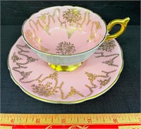 PRETTY PINK AND GOLD COALPORT CUP & SAUCER