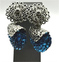 1970's Silver Tone & Sequin Dangle Earrings