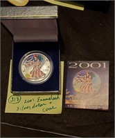 2001 US 1oz fine Silver Dollar enameled Liberty