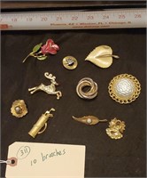 Jewelry 10pc vintage costume brooches pins