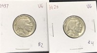 Pair of buffalo head nickels graded VG