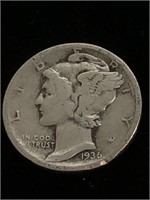 Vintage 1936 Mercury Silver Dime