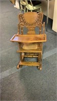 Antique Oak High Chair / Rocker Pressed Back /