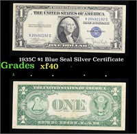 1935C $1 Blue Seal Silver Certificate Grades xf