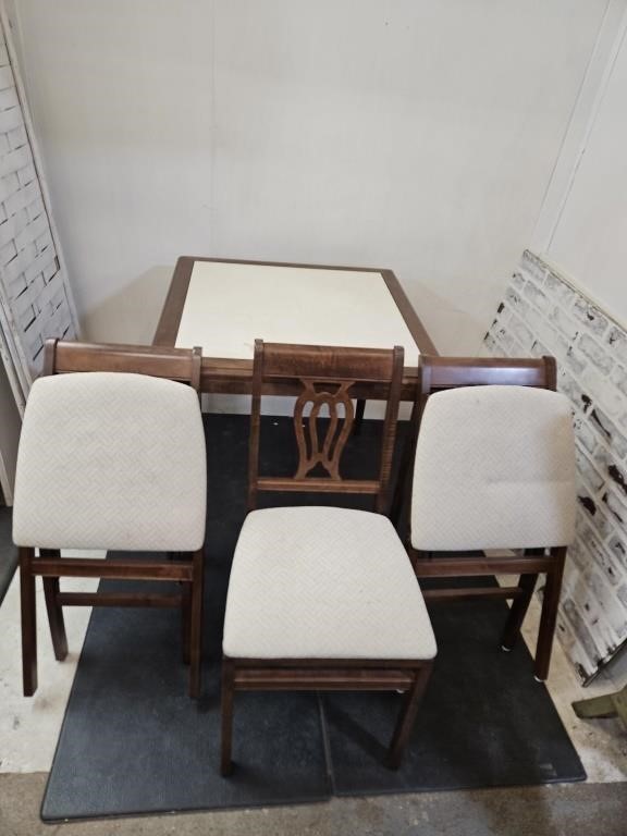 Nice Wood  Table 30 x 30"h  with 3 Padded Chairs