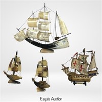 Lot of Horn & Wood Sailing Boat/ Ship Sculptures