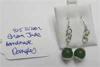 925 Silver Green Jade Dangles Hand Made