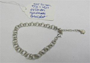 925 Silver 7.5" Bracelet w 2" Extender Hand Made