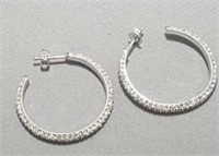 Silver Tone & Rhinestone Style Loop Earrings