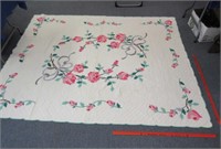 nice applique pink floral quilt - 71x90 - handmade
