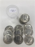 20 40% silver 1967 Kennedy Halves unc. roll