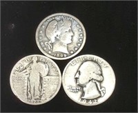 Set of 3 US Silver Quarters, 90% Silver 1899 O