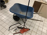 Wheelbarrow w/ crack & tools