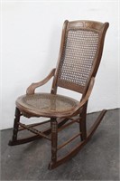 Victorian Walnut Sewing Rocker w/ Cane Seat & Back