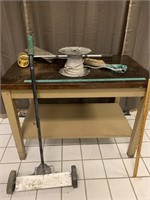 Rope, shovel, saw, rolling magnet, & hand measurer