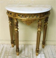 Marble Top Gilt Demi-Lune Console Table.
