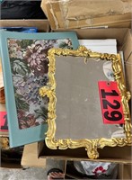 Brass framed mirror, and leather bound portfolio