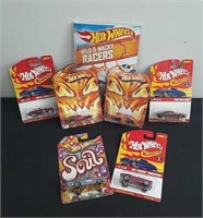 Group of collectible Hot Wheels and a book