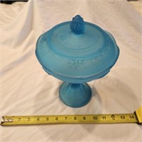 Vintage Indiana Blue frosted Glass Candy Dish