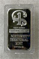 1 Troy oz. .999 Fine Silver NW Terr. Mint Art Bar