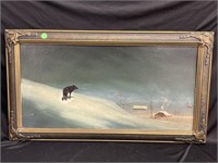 Framed Lone Wolf  Painting 27"x15"