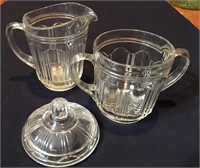Vintage Hocking Clear Glass Sugar Bowl & Creamer
