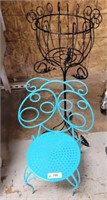 PAINTED WROUGHT CHAIR AND PLANT STAND