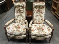PAIR OF HIGH-BACKED ARMCHAIRS, AS IS