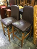 PAIR OF LEATHER BAR STOOLS