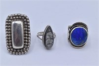 (3) Large Sterling Silver Rings