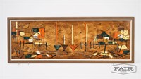 Large Abstract Painting of Harbor Scene