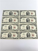 8   1963 and 1963 A  $2 red seal notes, all are AU
