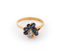 14K Yellow Gold Sapphire Diamond Ring