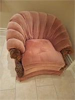 Carved Wooden Arm Pink Chair
