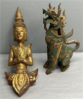 Carved Wood & Decorated Buddha & Foo Dog