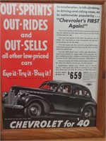 Framed Chevrolet 1940 Car Picture 12 x16