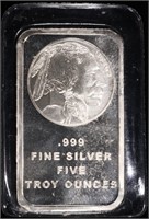 (1) 5 OZ .999 SILVER BUFFALO BAR