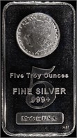 (1) 5 OZ .999 SILVER MORGAN BAR